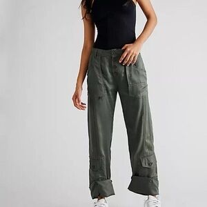 Free People Green High-Waisted Trousers